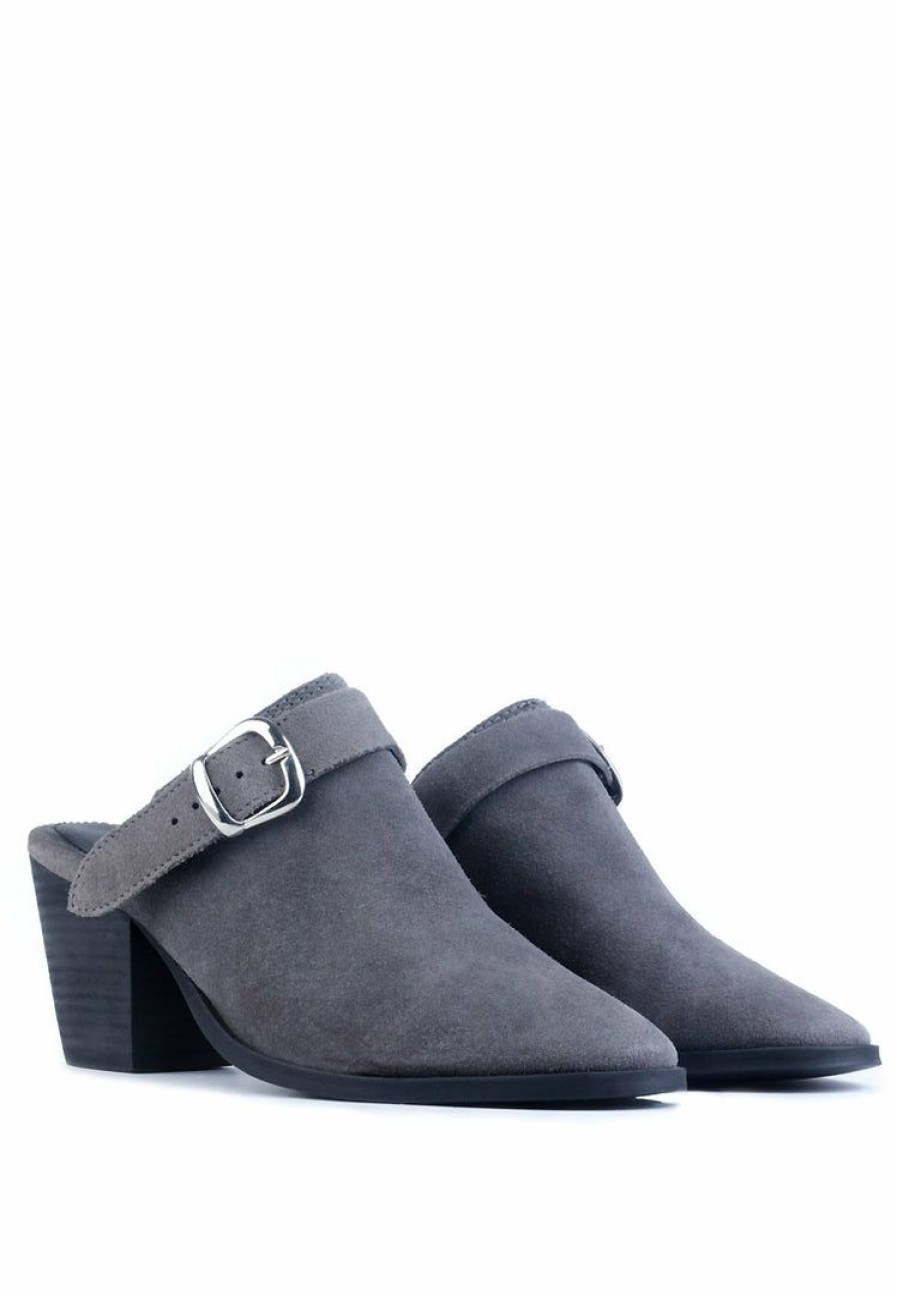 Mules * | Rag & Co Tarrah Stacked Heel Mules With Adjustable Buckle Grey