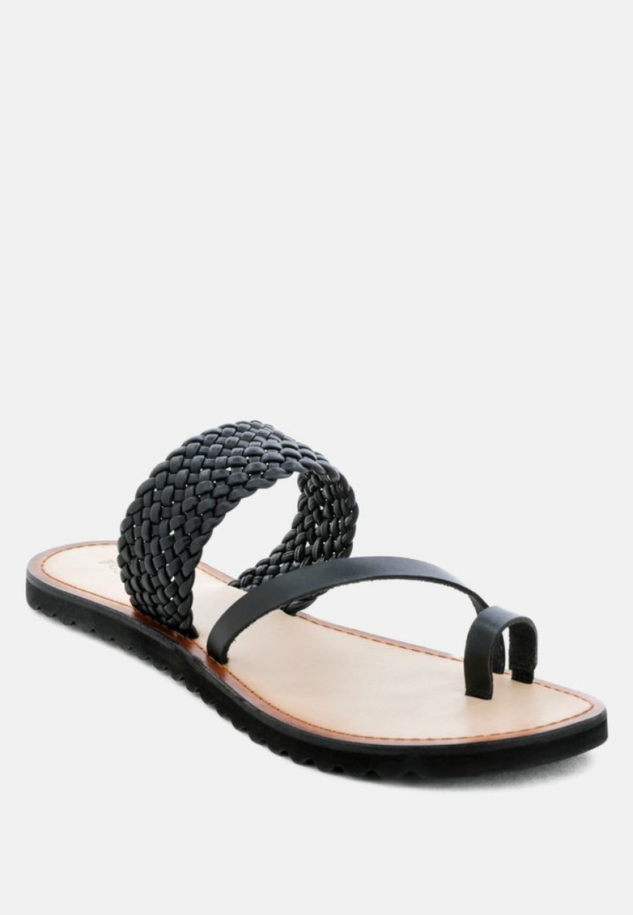 Sandals * | Rag & Co Flats Zina Braided Leather Flat Sandal Black