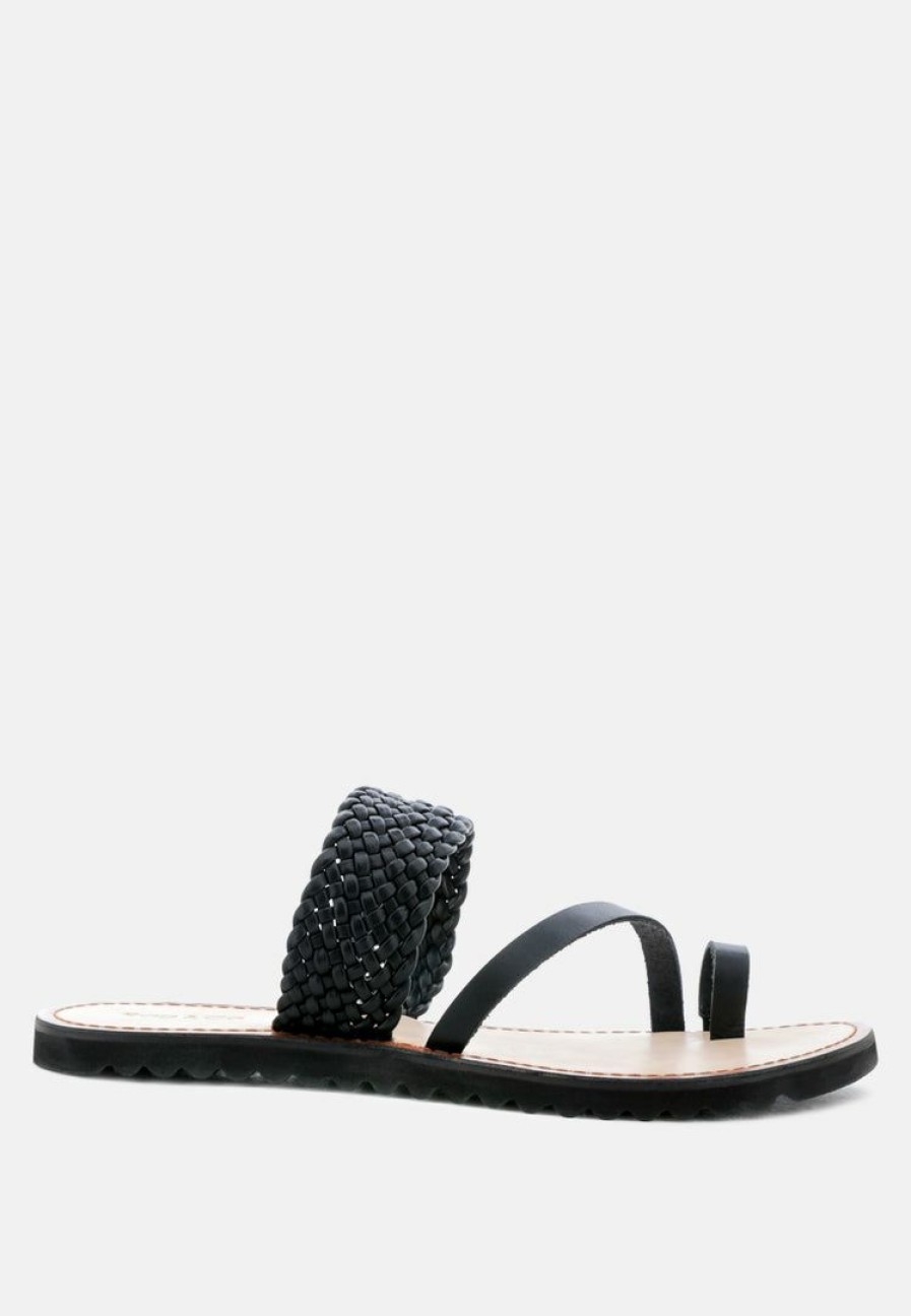 Sandals * | Rag & Co Flats Zina Braided Leather Flat Sandal Black