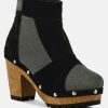 Boots * | Rag & Co Huron Grey Fine Suede Patchwork Ankle Boots Black/Grey