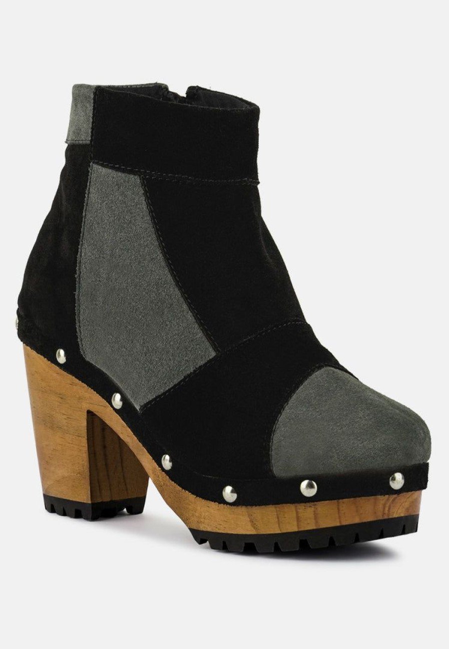 Boots * | Rag & Co Huron Grey Fine Suede Patchwork Ankle Boots Black/Grey