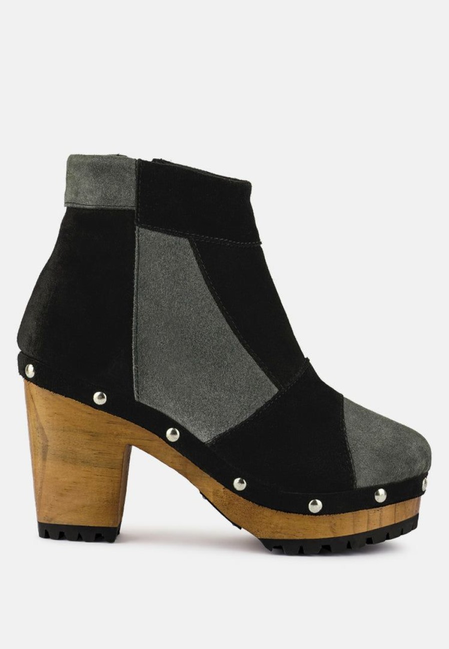 Boots * | Rag & Co Huron Grey Fine Suede Patchwork Ankle Boots Black/Grey