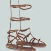 Sandals * | Rag & Co X Flats Streep Strappy Knee High Gladiator Sandal In Tan