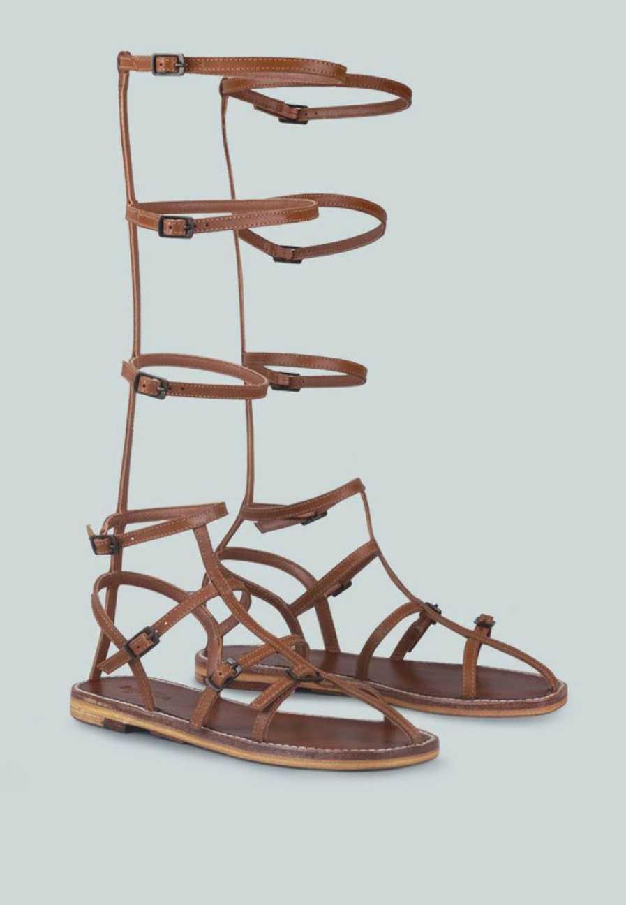 Sandals * | Rag & Co X Flats Streep Strappy Knee High Gladiator Sandal In Tan