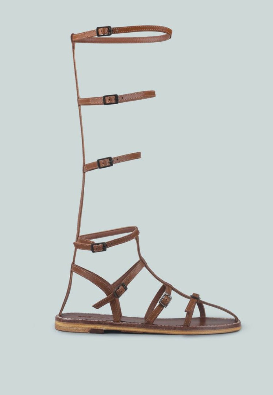 Sandals * | Rag & Co X Flats Streep Strappy Knee High Gladiator Sandal In Tan