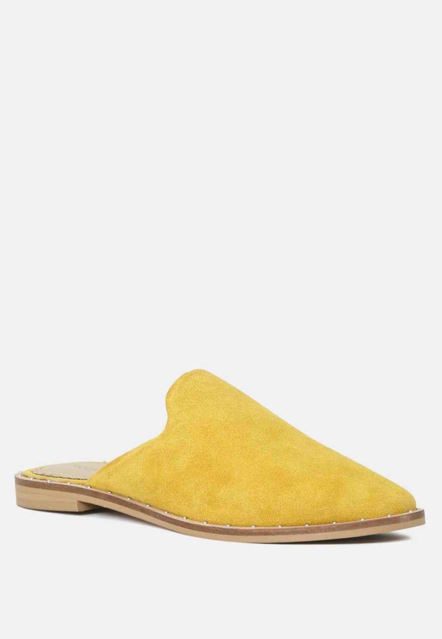 Ss'22 * | Rag & Co Lia Handcrafted Suede Mules Flats Mustard