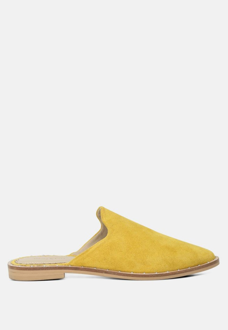 Ss'22 * | Rag & Co Lia Handcrafted Suede Mules Flats Mustard