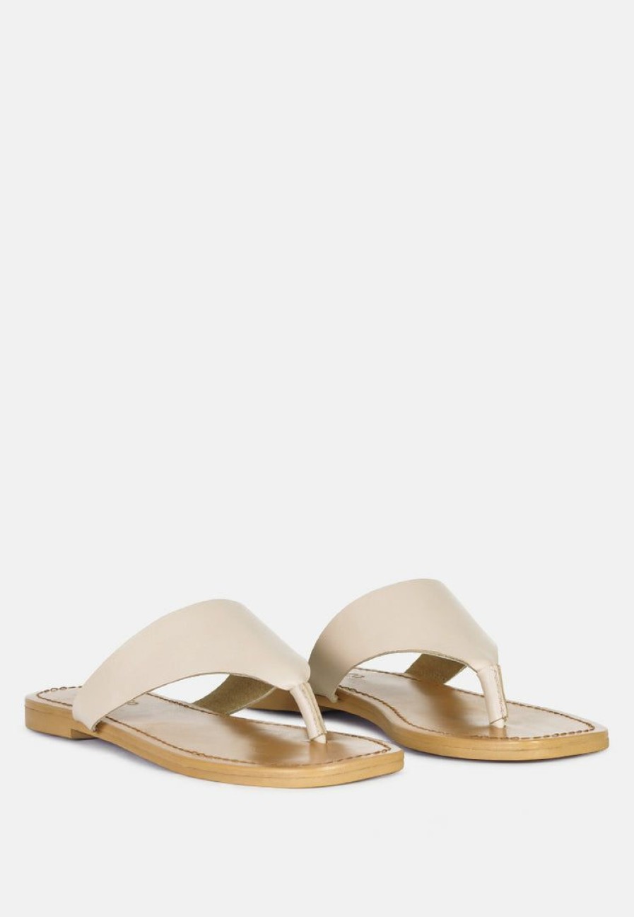 Ss'22 * | Rag & Co Orofer Soft Leather Luxury Thong Flats Latte