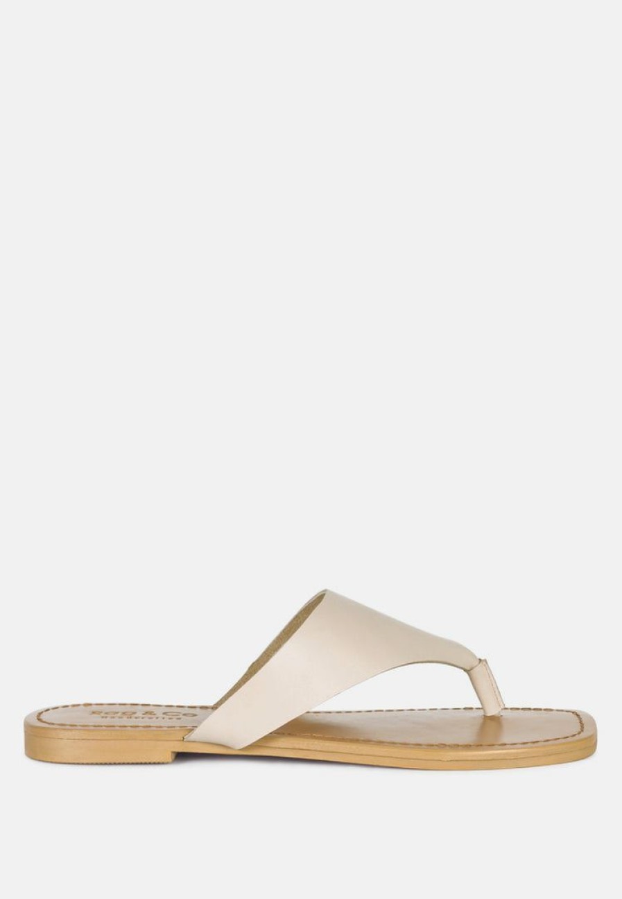 Ss'22 * | Rag & Co Orofer Soft Leather Luxury Thong Flats Latte