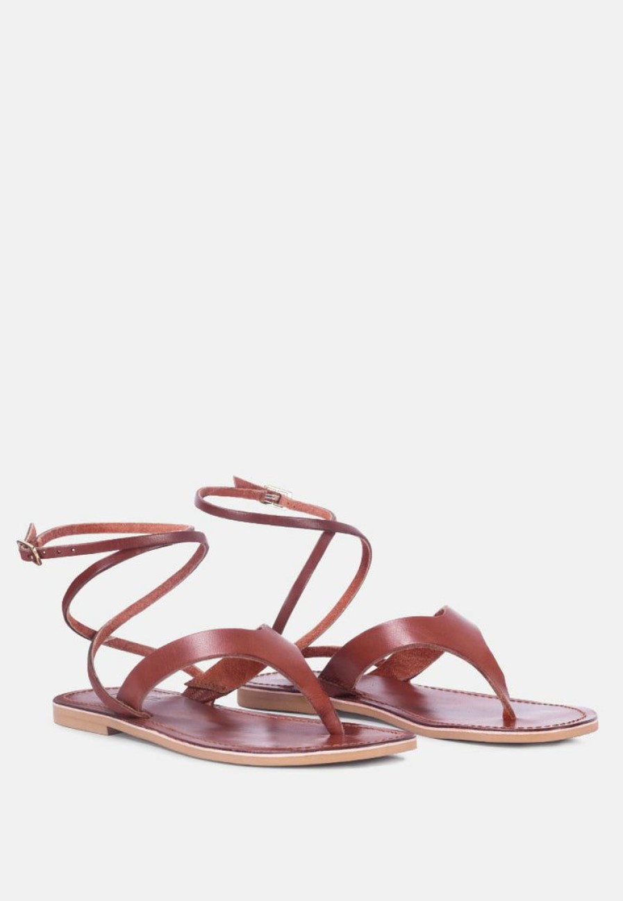 Ss'22 * | Rag & Co Wrap-Up Tie Around Flat Sandals Tan