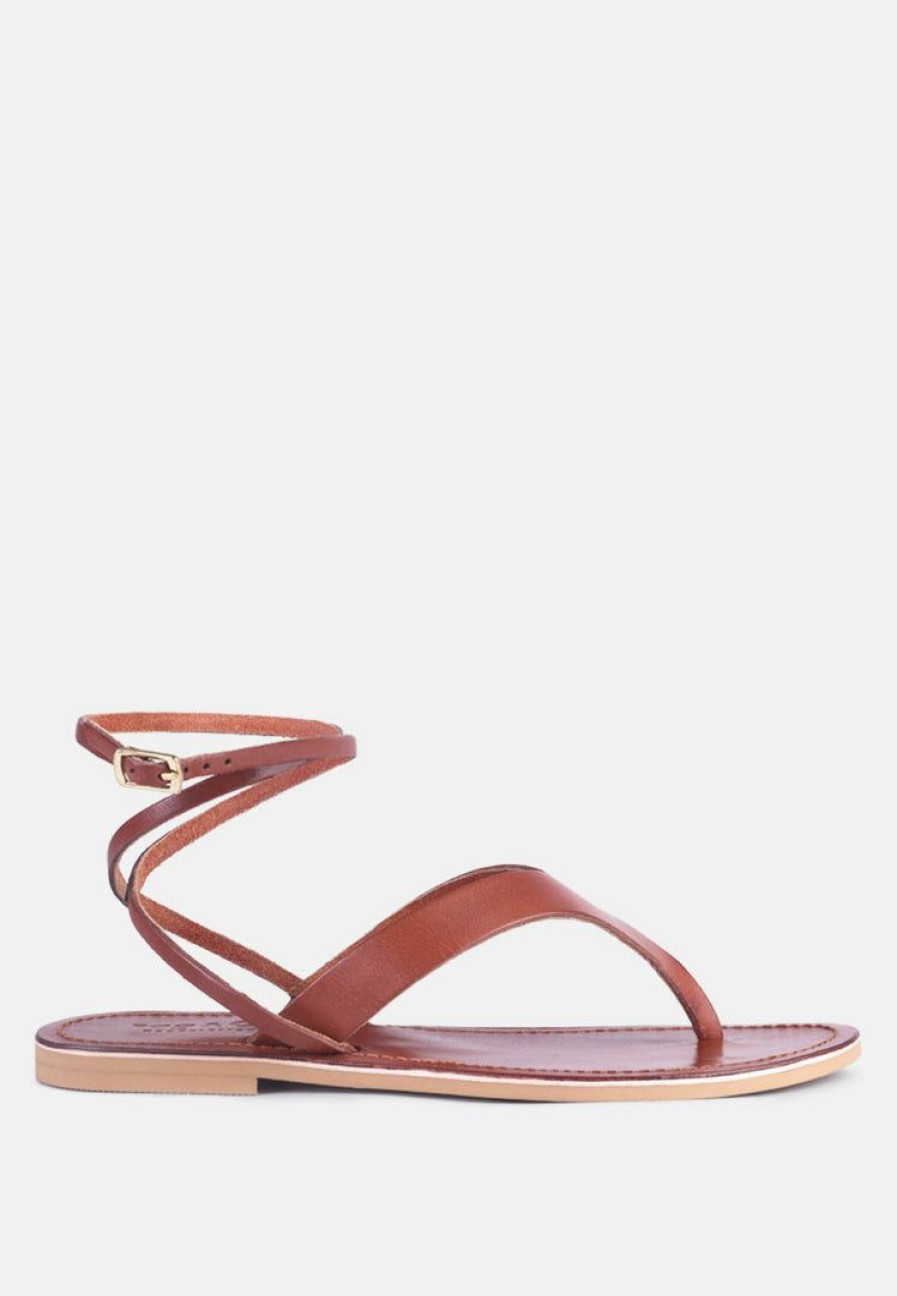 Ss'22 * | Rag & Co Wrap-Up Tie Around Flat Sandals Tan