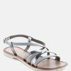 Sandals * | Rag & Co June Strappy Flat Leather Sandals Flats Silver