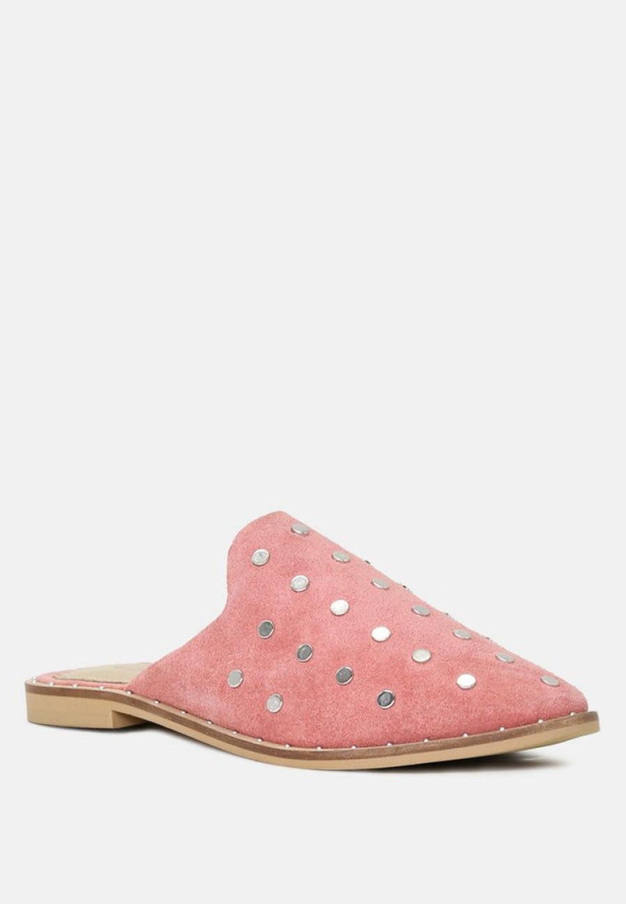 Flats * | Rag & Co Flats Jodie Studded Leather Mule Dusty Pink