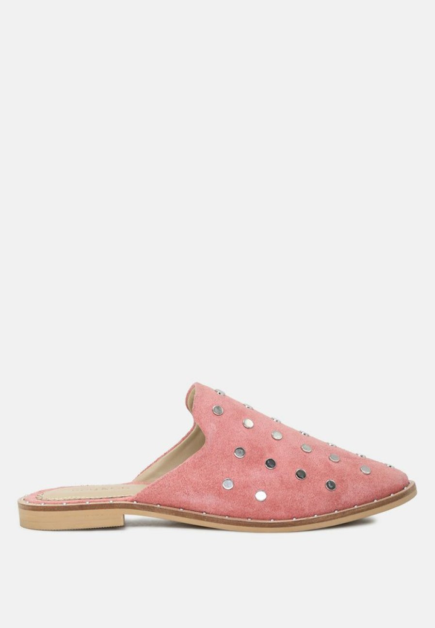 Flats * | Rag & Co Flats Jodie Studded Leather Mule Dusty Pink