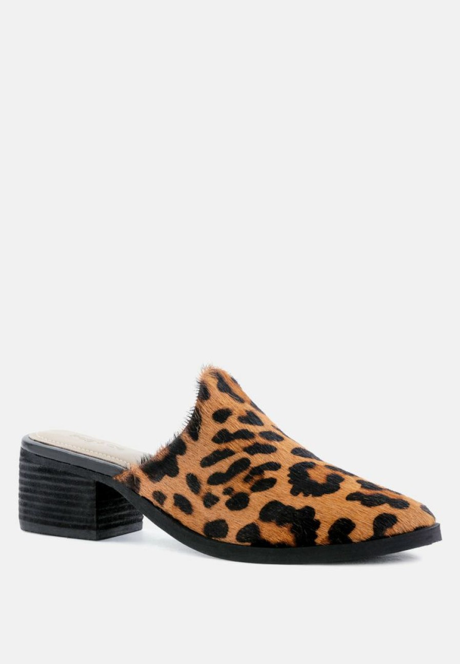 Mules * | Rag & Co Palma Print Stacked Heel Mules Leopard