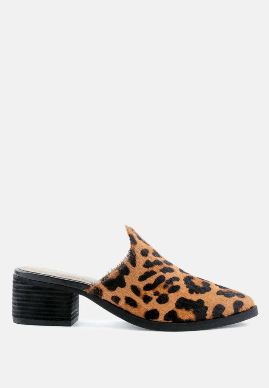 Mules * | Rag & Co Palma Print Stacked Heel Mules Leopard