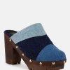 Clogs * | Rag & Co Meso Blue Denim Patchwork Clog Mules Clogs Light Blue