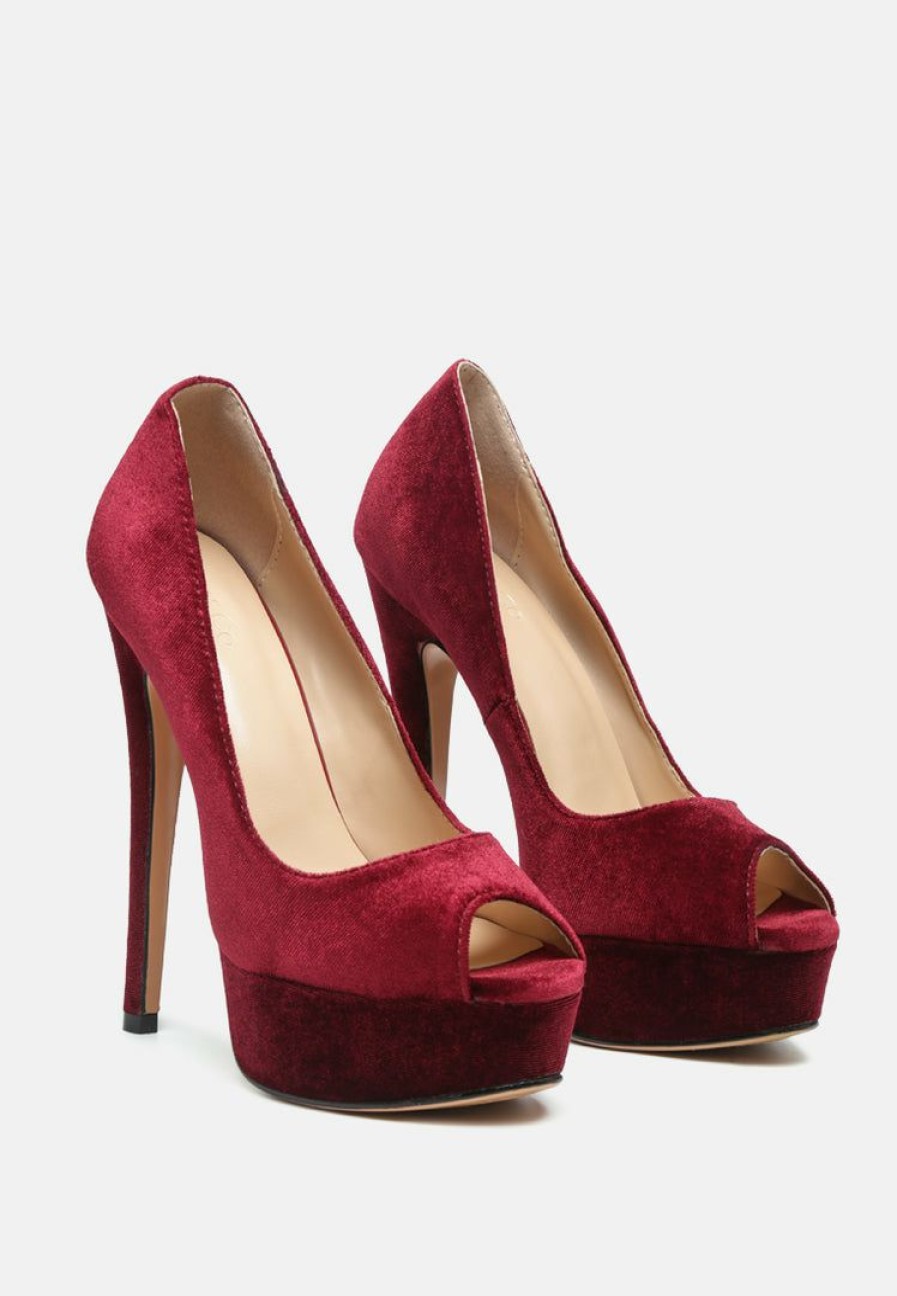 Sandals * | Rag & Co Brielle High Heel Peep Toe Stiletto In Pumps Burgundy