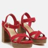 Ss'22 * | Rag & Co Choupette Suede Leather Block Heeled Sandal In Ss'22 Red