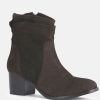 Boots * | Rag & Co Bowie Stacked Heel Leather Boots Dark Brown