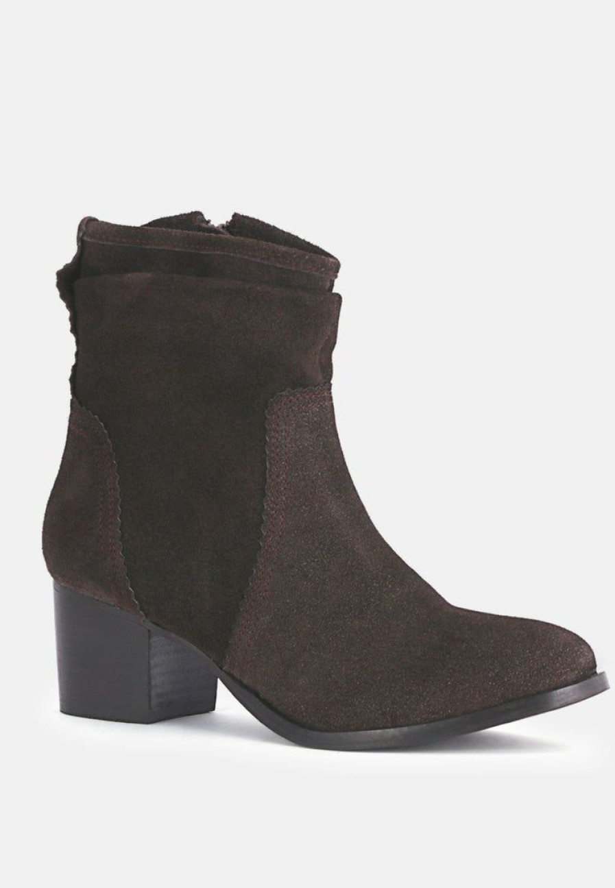 Boots * | Rag & Co Bowie Stacked Heel Leather Boots Dark Brown