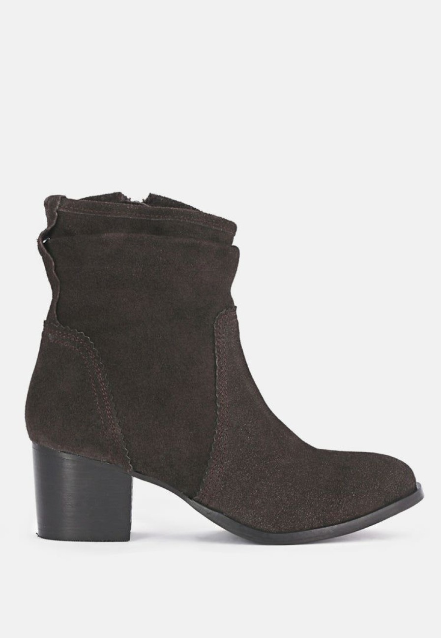 Boots * | Rag & Co Bowie Stacked Heel Leather Boots Dark Brown