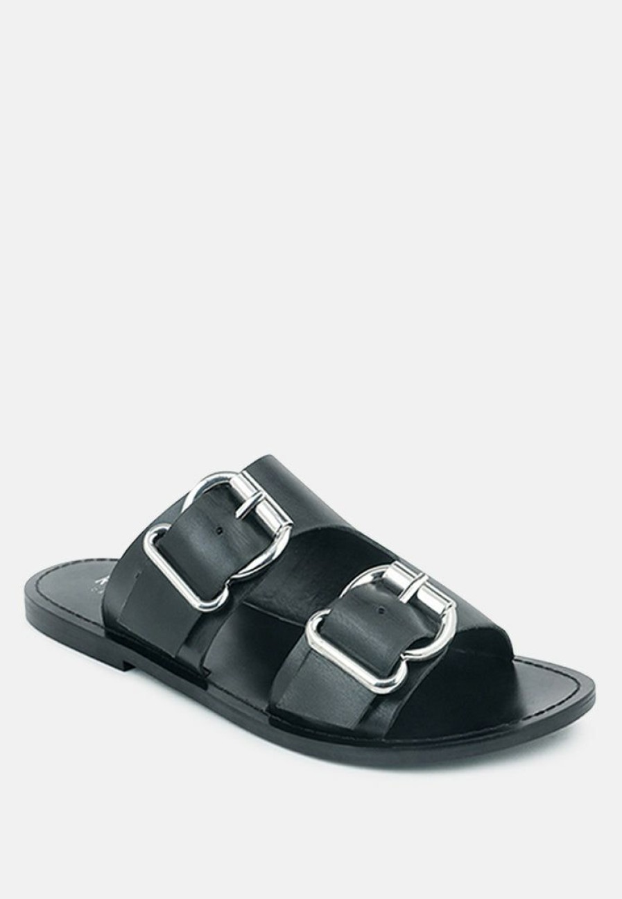 Ss'22 * | Rag & Co Kelly Flat Sandal With Buckle Straps Black