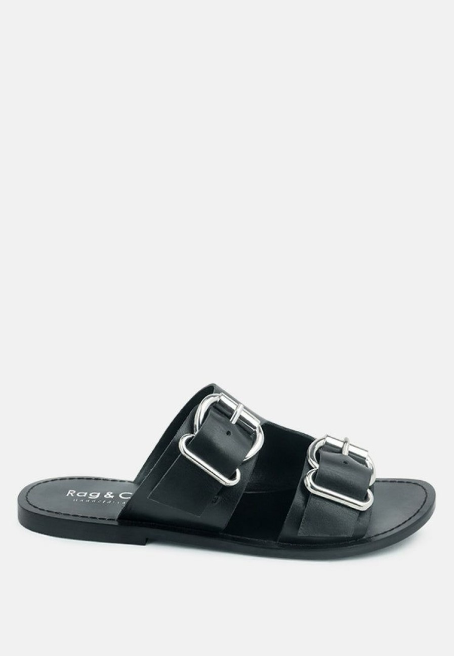 Ss'22 * | Rag & Co Kelly Flat Sandal With Buckle Straps Black