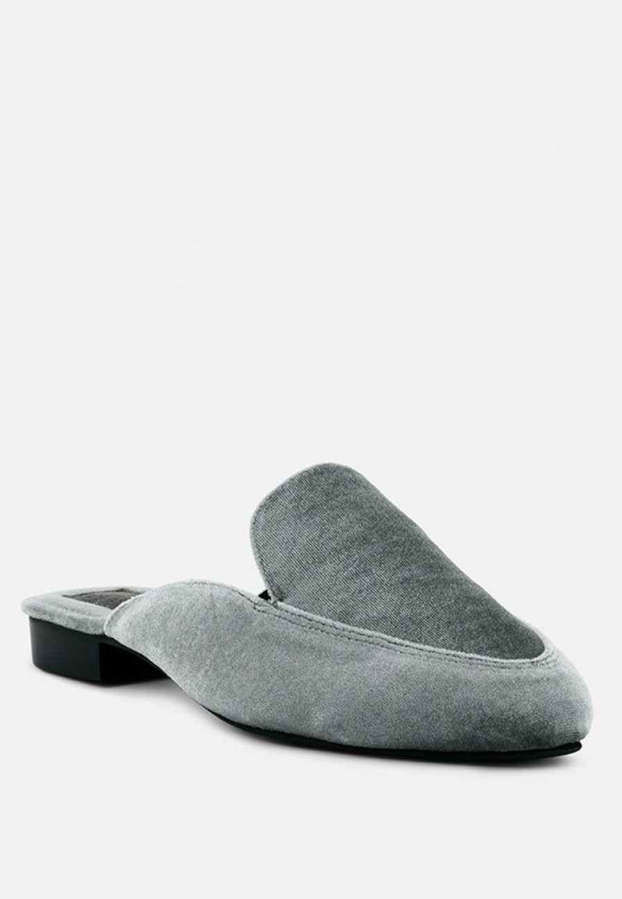 Mules * | Rag & Co Batiste Velvet Handcrafted Mules Grey