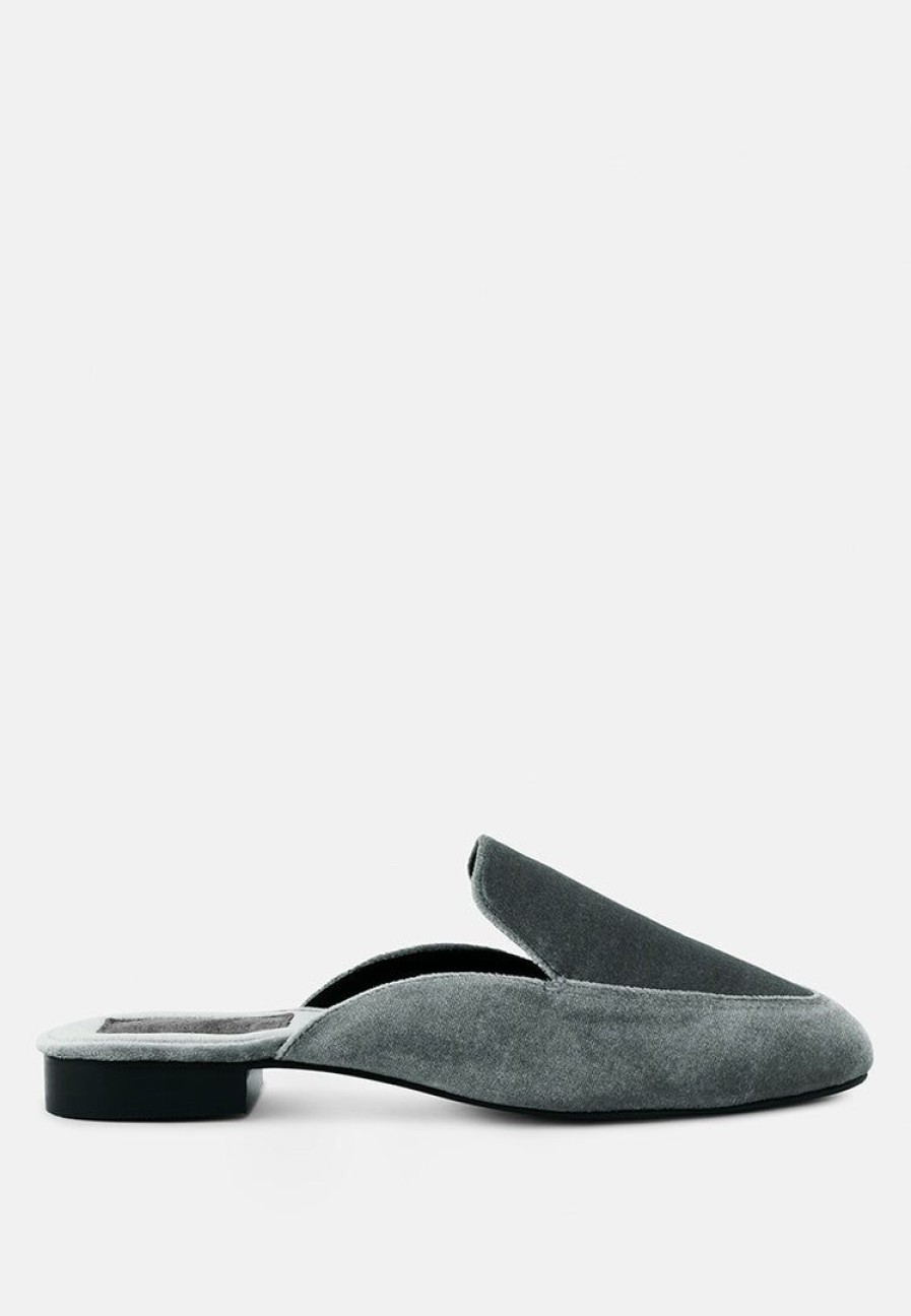 Mules * | Rag & Co Batiste Velvet Handcrafted Mules Grey