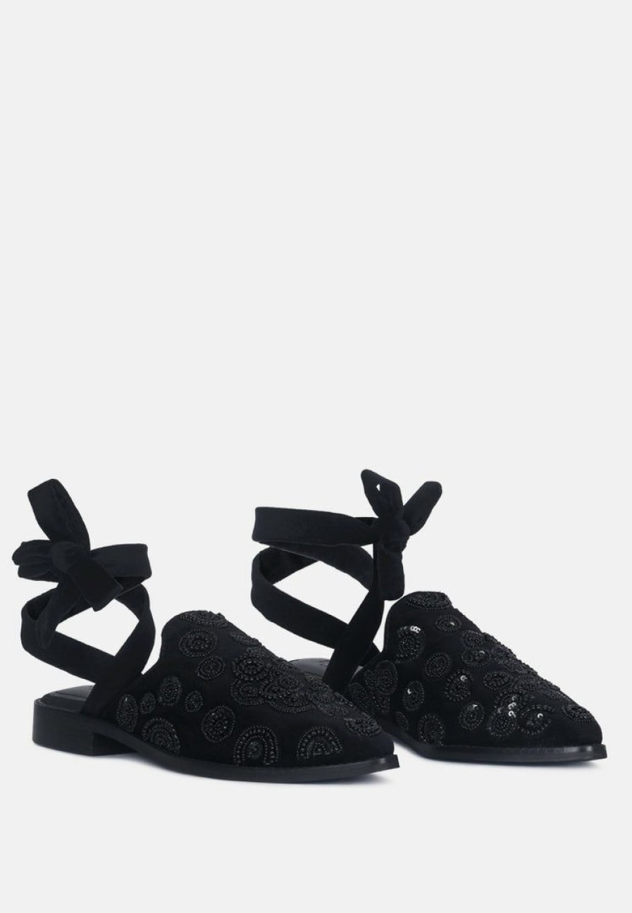 Ss'22 * | Rag & Co Mande Embroidered Velvet Mules In Flats Black