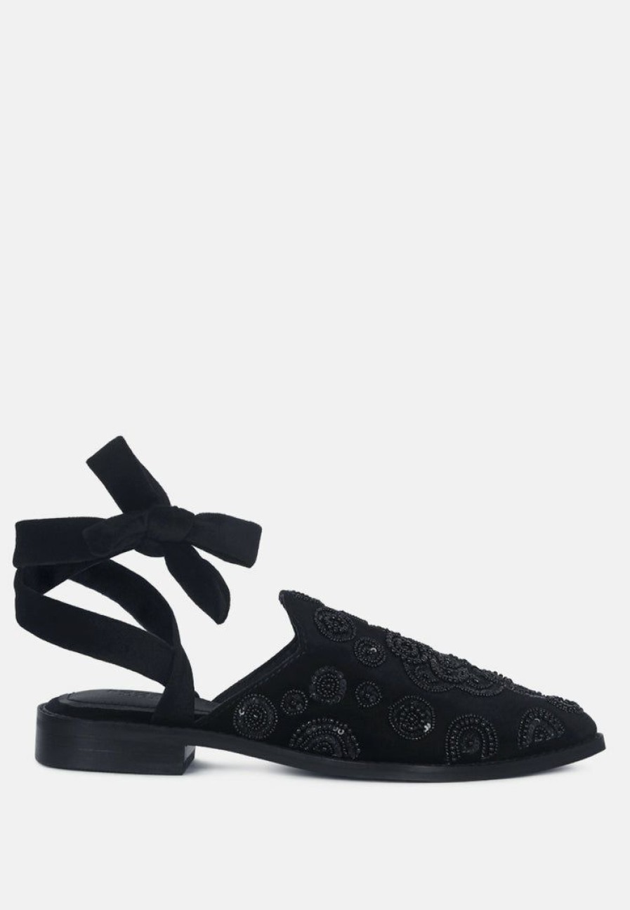 Ss'22 * | Rag & Co Mande Embroidered Velvet Mules In Flats Black