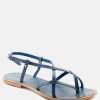 Ss'22 * | Rag & Co Rita Strappy Flat Leather Sandals Blue