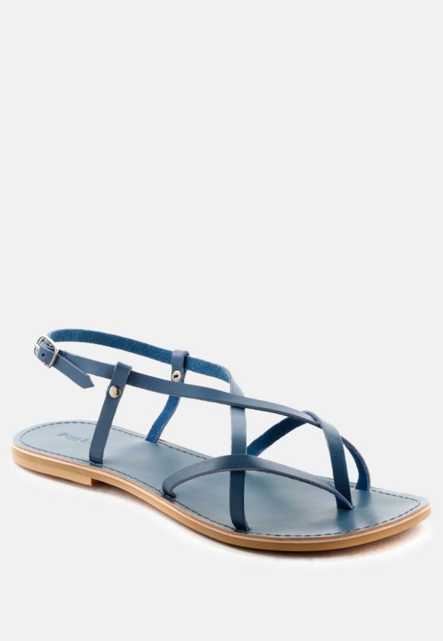 Ss'22 * | Rag & Co Rita Strappy Flat Leather Sandals Blue