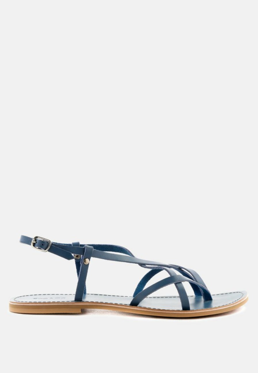 Ss'22 * | Rag & Co Rita Strappy Flat Leather Sandals Blue