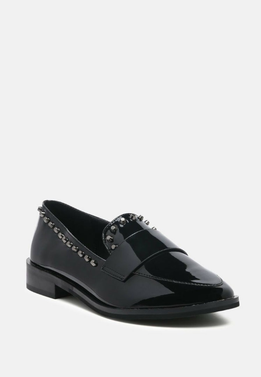 Ss'22 * | Rag & Co Loafers & Ballerinas Emilia Shine Forever Stud Penny Loafers Black