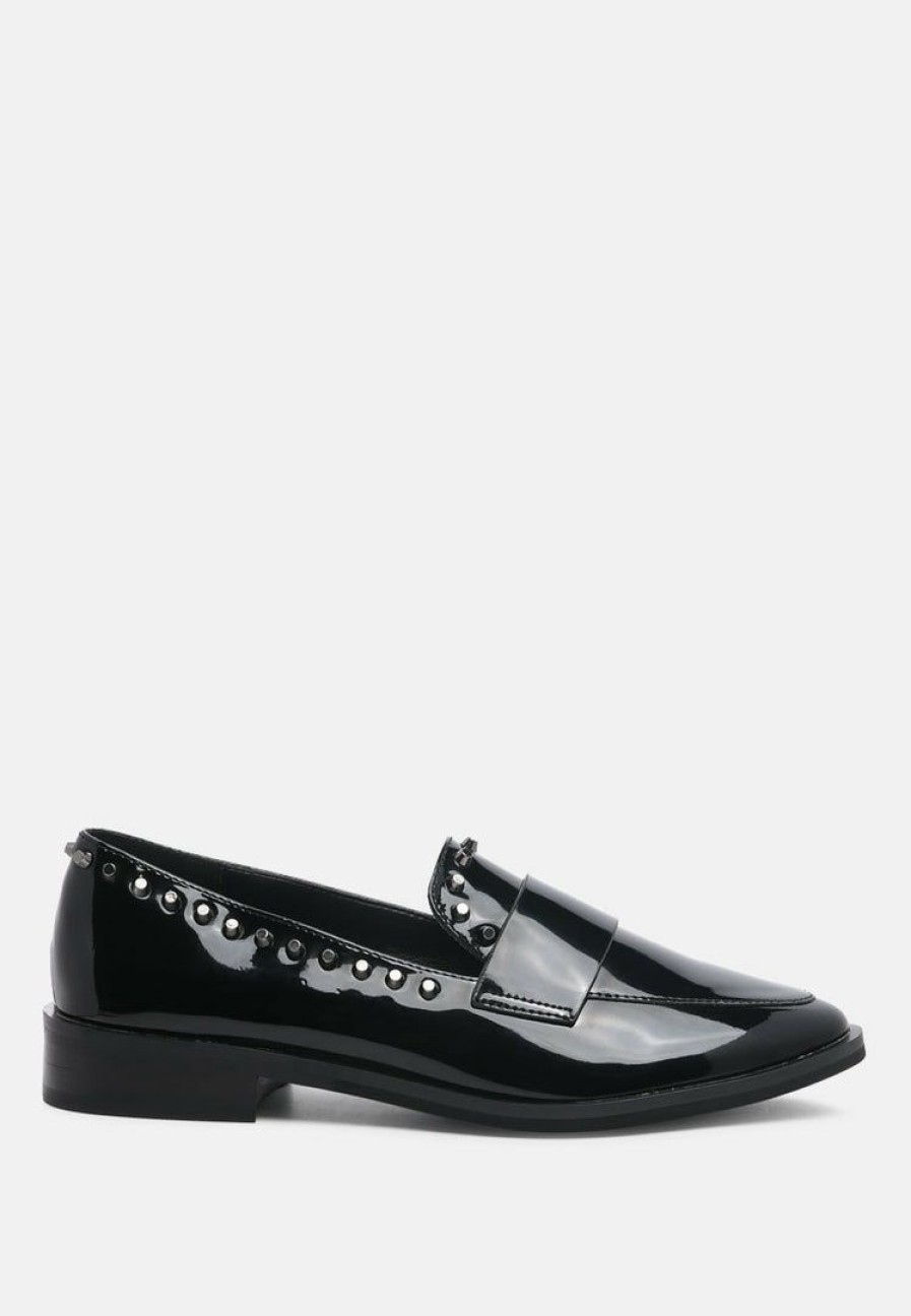 Ss'22 * | Rag & Co Loafers & Ballerinas Emilia Shine Forever Stud Penny Loafers Black