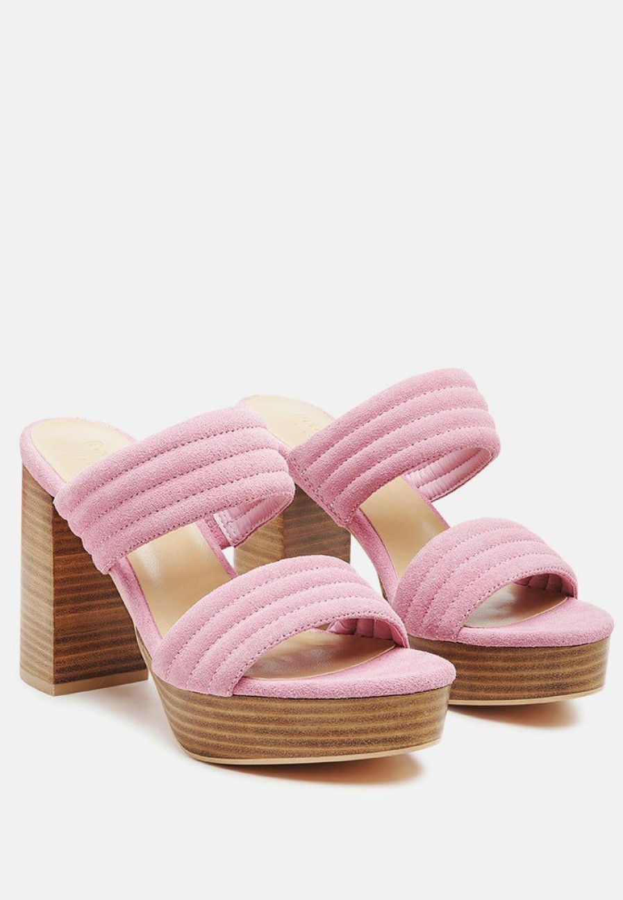 Ss'22 * | Rag & Co Ss'22 Mille-Feux Suede Slip-On Block Heeled Sandal In Pink