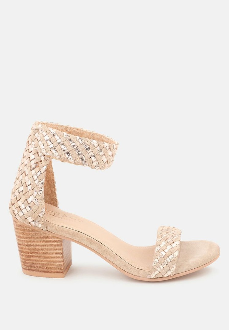 Ss'22 * | Rag & Co Sandals Carla Gold Stacked Heel Sandal Gold Beige