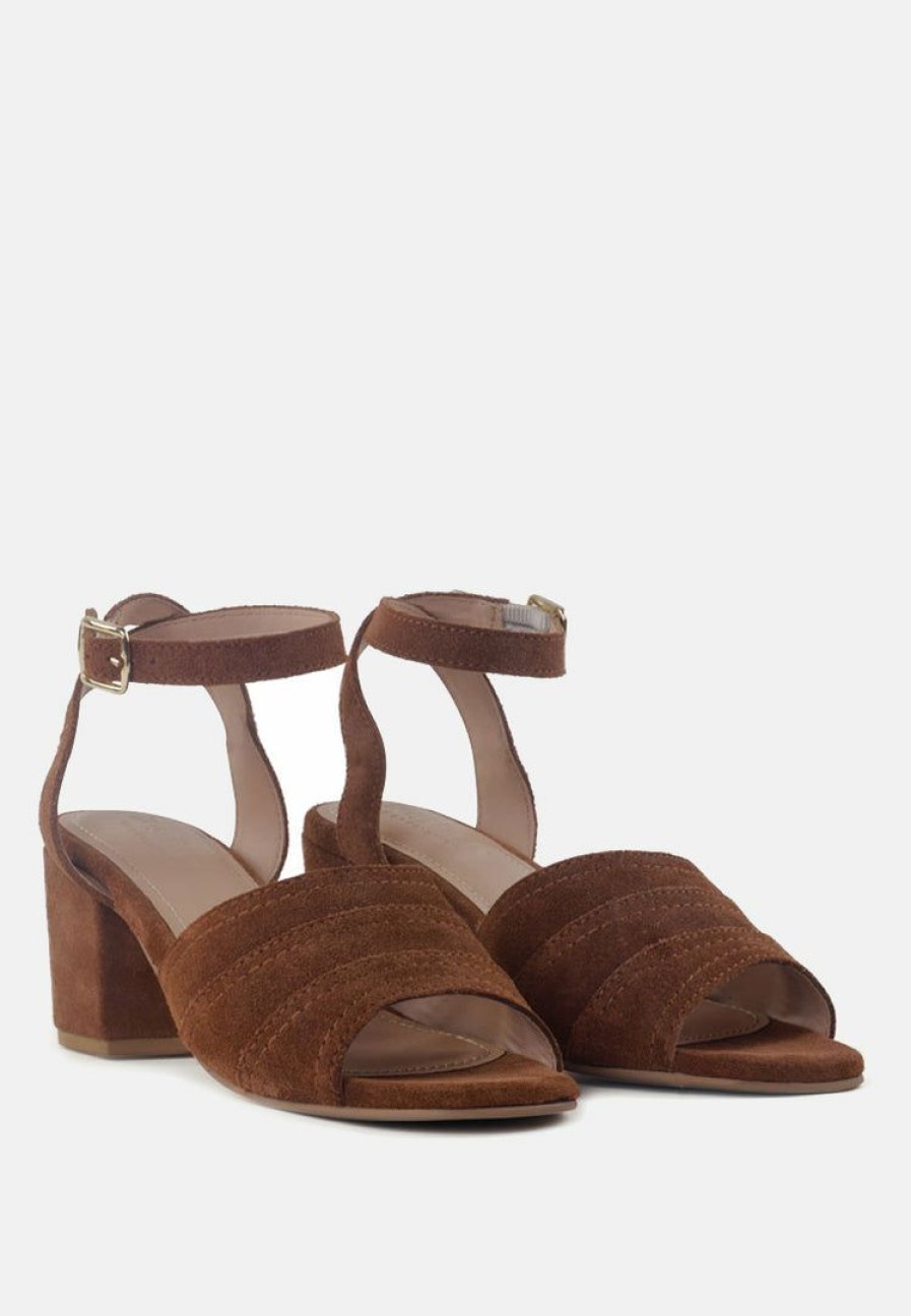 Ss'22 * | Rag & Co Mon-Beau Fine Suede Block Heeled Sandal In Sandals Tan