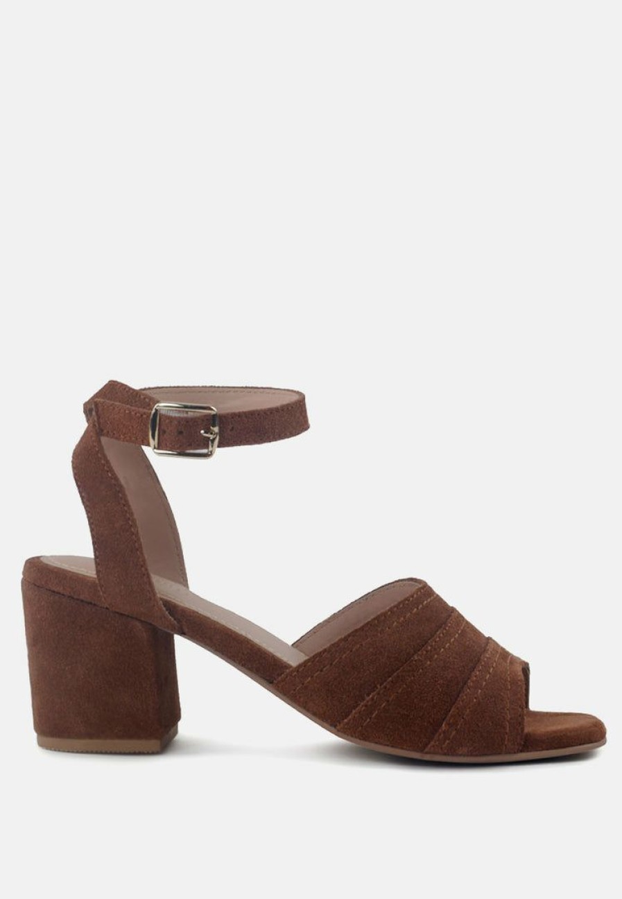 Ss'22 * | Rag & Co Mon-Beau Fine Suede Block Heeled Sandal In Sandals Tan