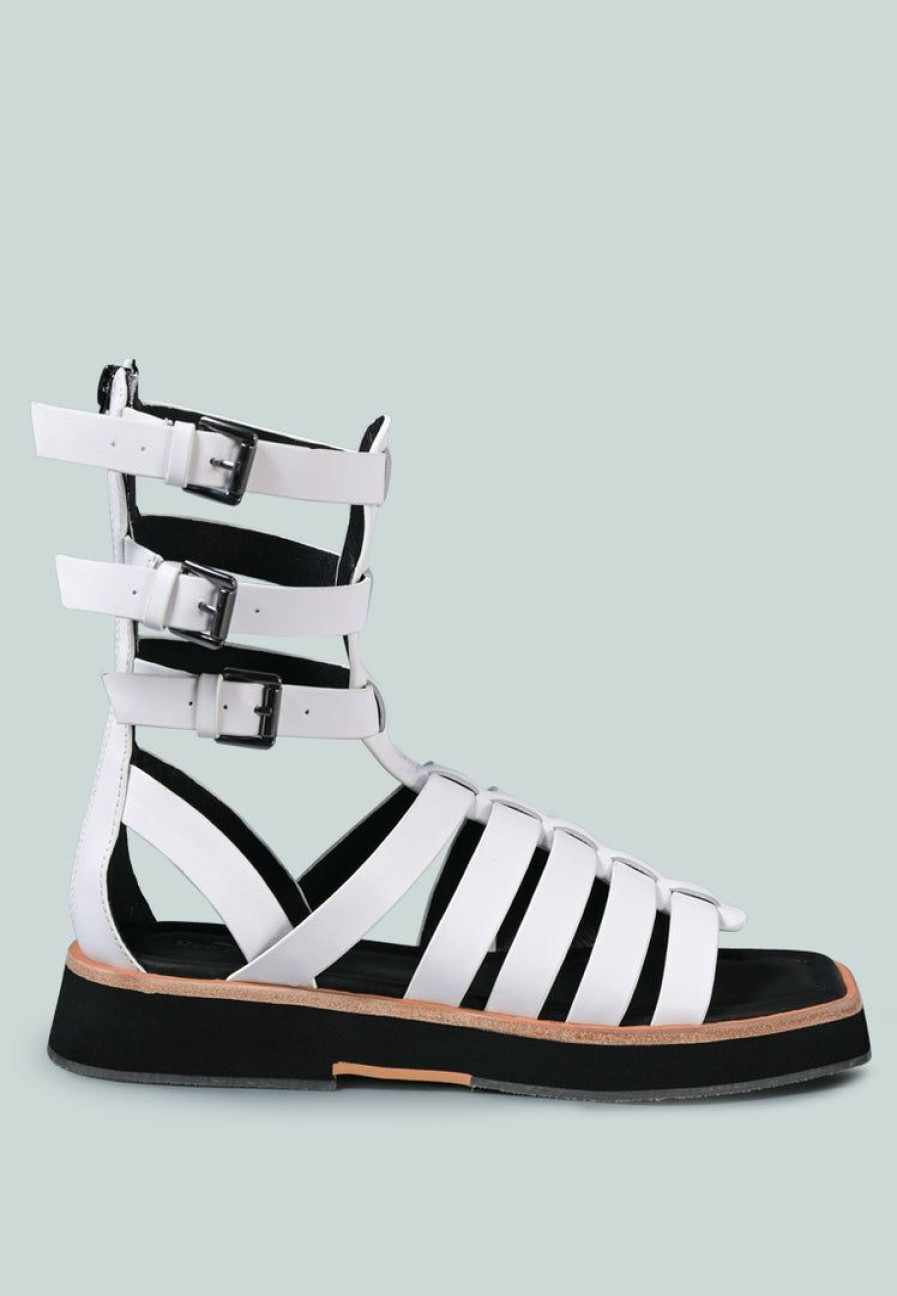 Sandals * | Rag & Co X Robbie Gladiator Square Toe Sandal In White