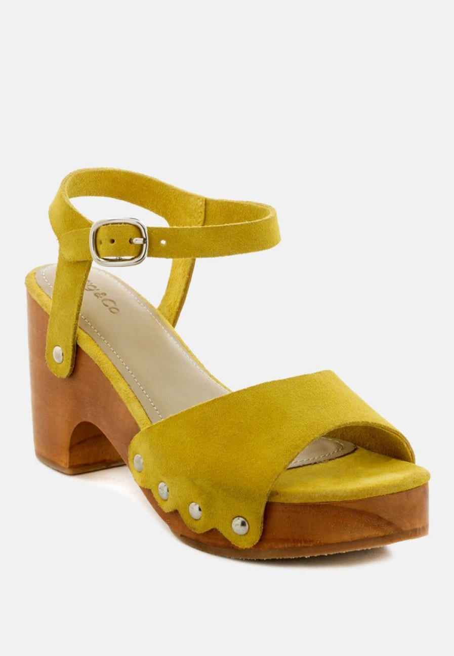 Clogs * | Rag & Co Clogs Liona Studded Suede Clog Sandals Mustard