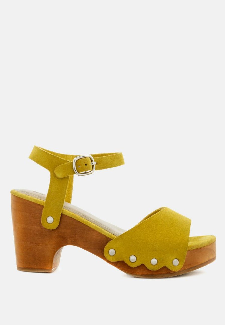 Clogs * | Rag & Co Clogs Liona Studded Suede Clog Sandals Mustard