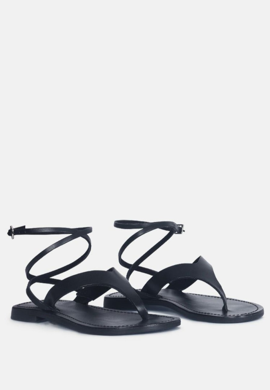 Ss'22 * | Rag & Co Wrap-Up Tie Around Flat Sandals Flats Black