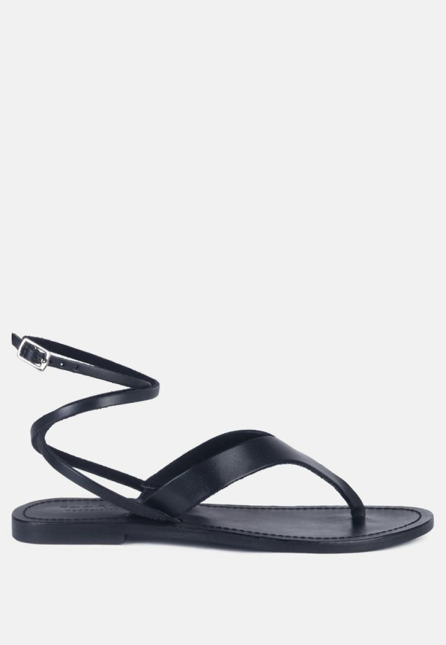 Ss'22 * | Rag & Co Wrap-Up Tie Around Flat Sandals Flats Black