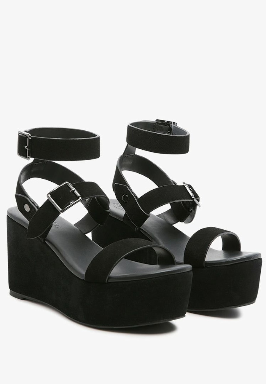 Ss'22 * | Rag & Co Portia Leather Wedge Sandal In Black