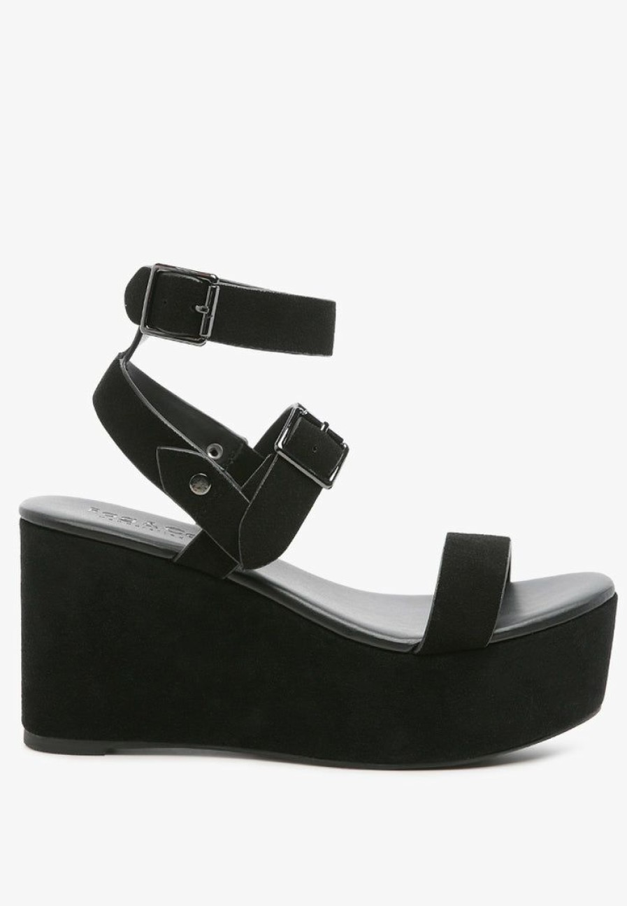 Ss'22 * | Rag & Co Portia Leather Wedge Sandal In Black