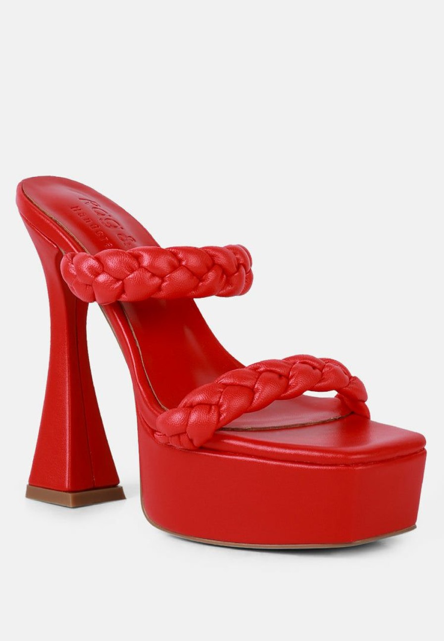 Sandals * | Rag & Co Pin-Up Braided High Heel Sandals Red