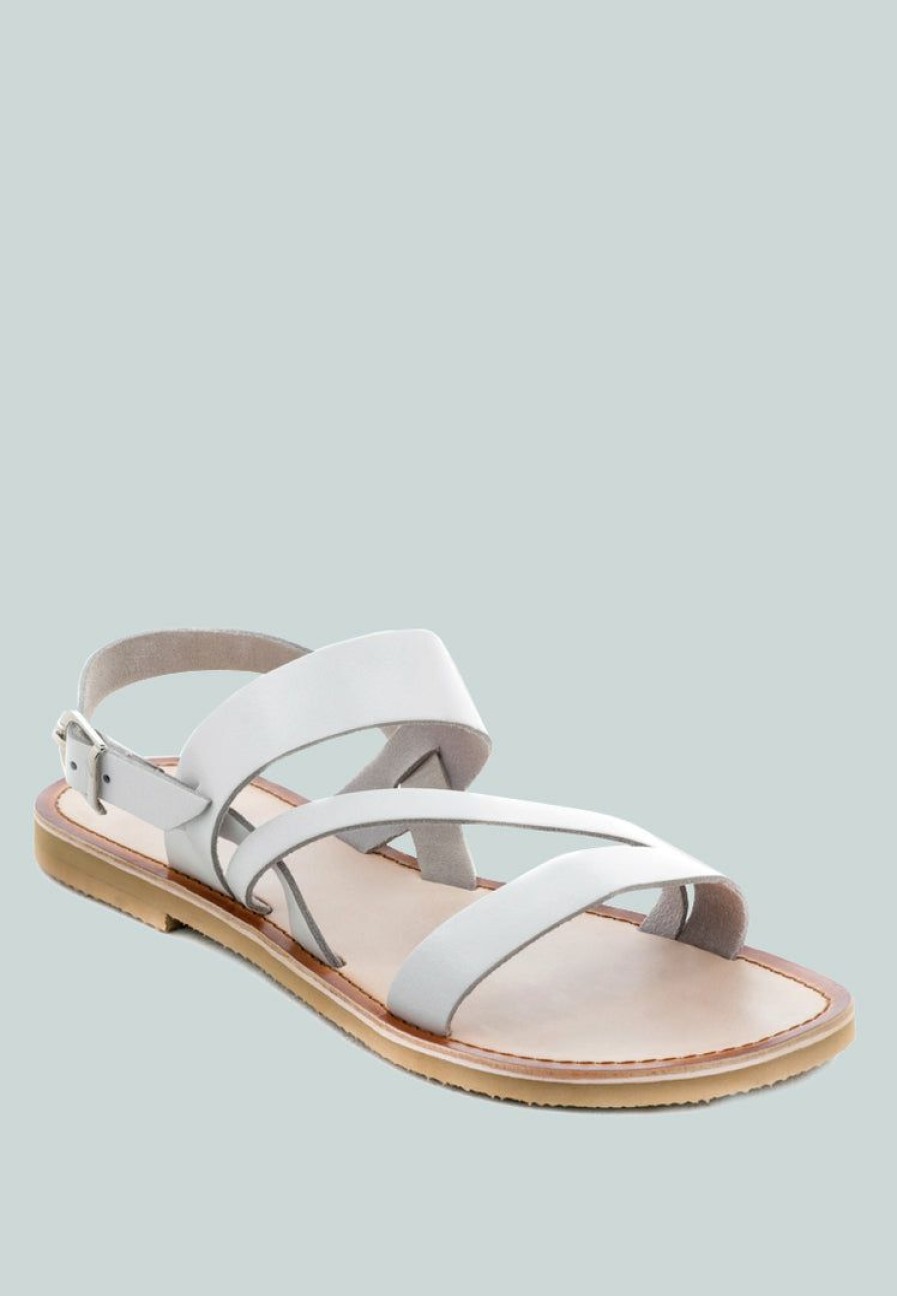 Ss'22 * | Rag & Co Mona Flat Sandal With Ankle Strap White